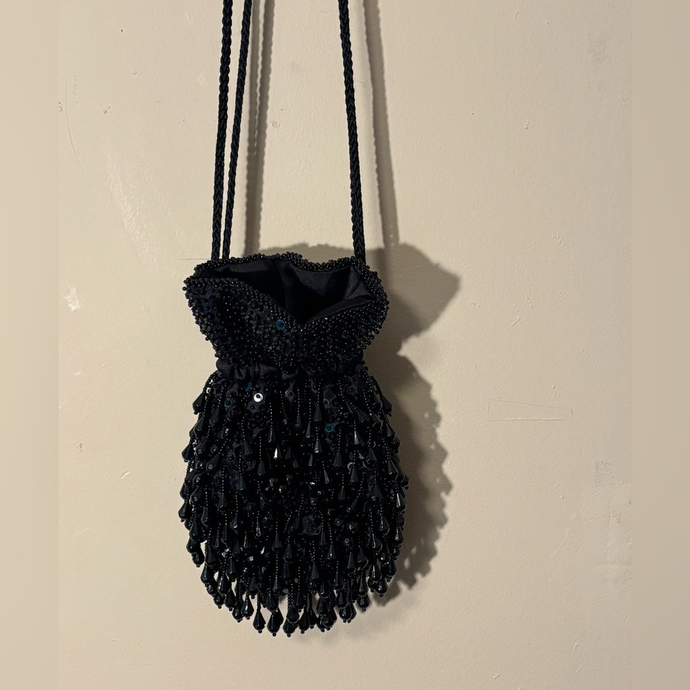 Chic Black Beaded Satchel